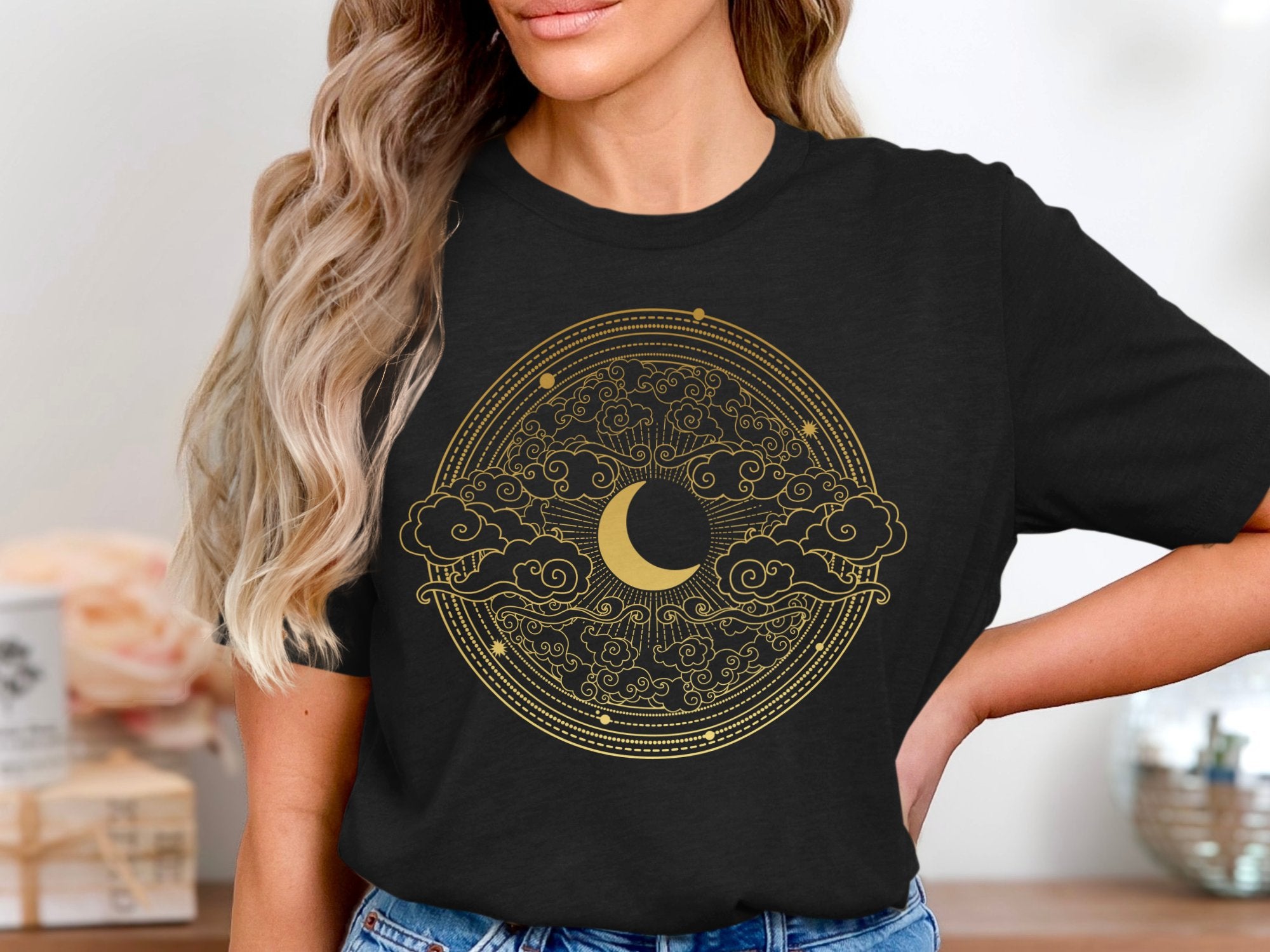 🌙☁️✨ Golden crescent moon and swirling cloud