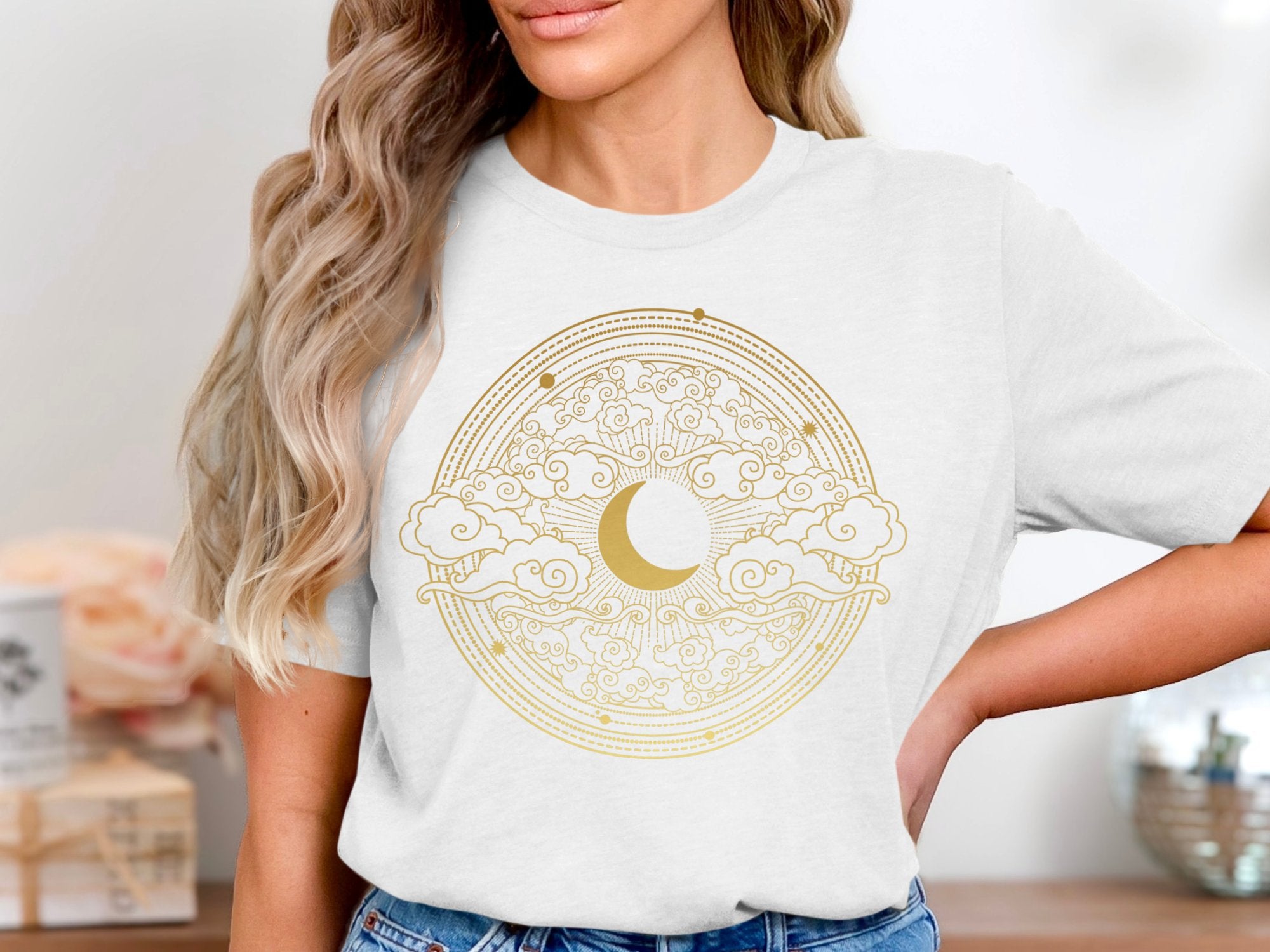 🌙☁️✨ Golden crescent moon and swirling cloud