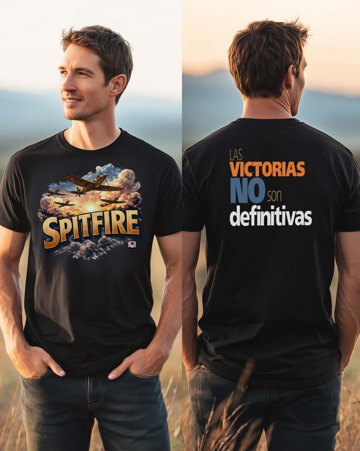 ✈️🔥🇬🇧 SPITFIRE Colorful (Frente) + Las victorias no son definitivas (Espalda)