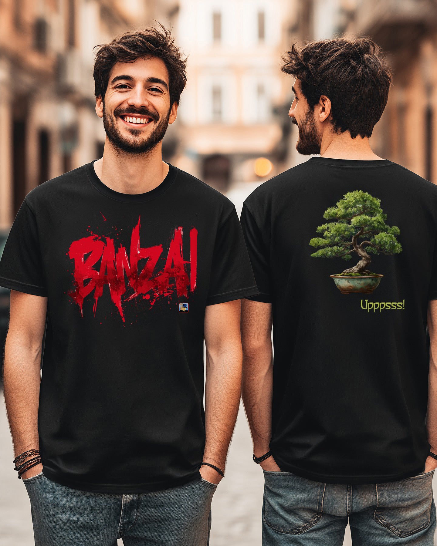 ⚔️🇯🇵🔥 BANZAI Rojo (Frente) + Bonsái Upppsss! (Espalda)