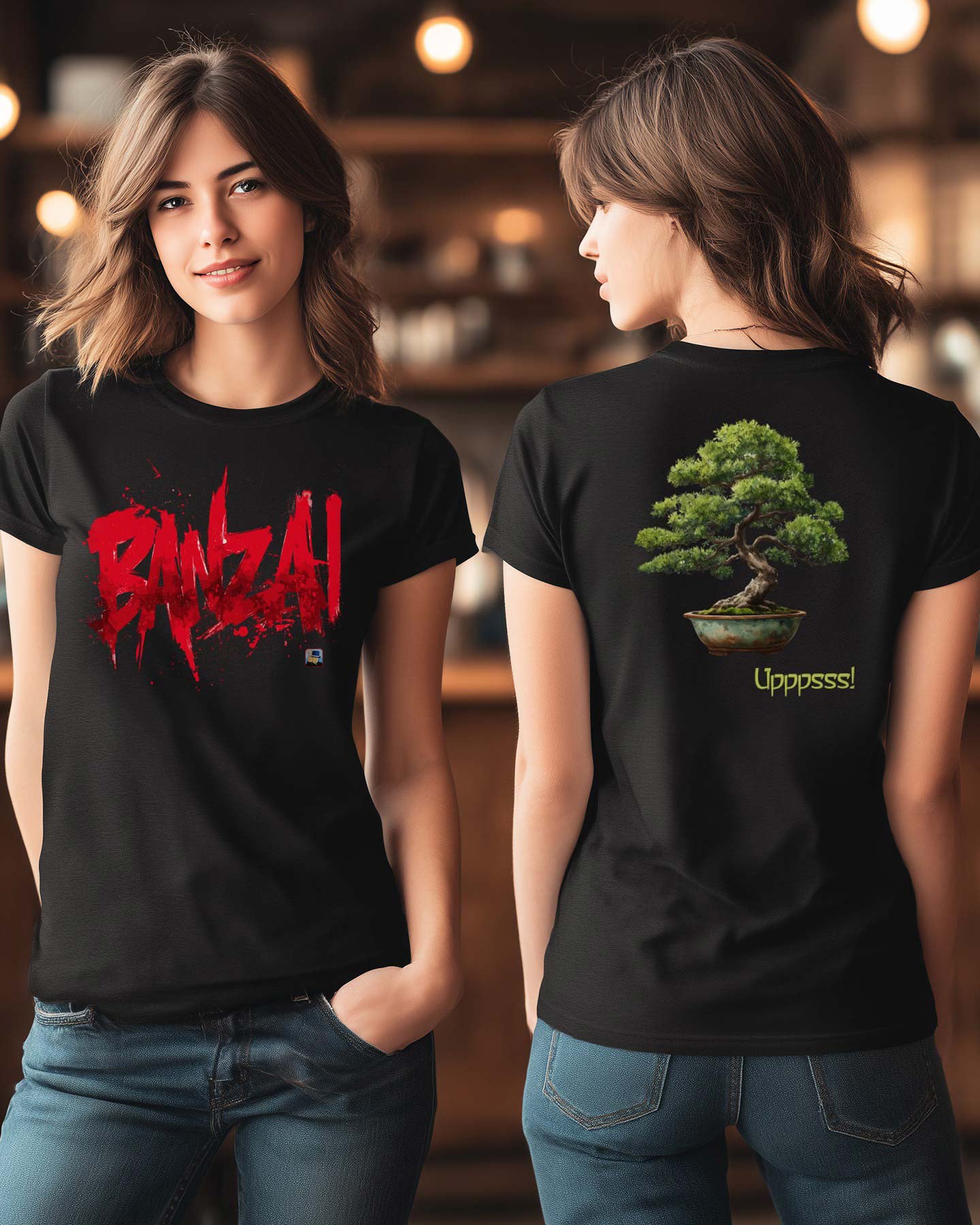 ⚔️🇯🇵🔥 BANZAI Rojo (Frente) + Bonsái Upppsss! (Espalda)