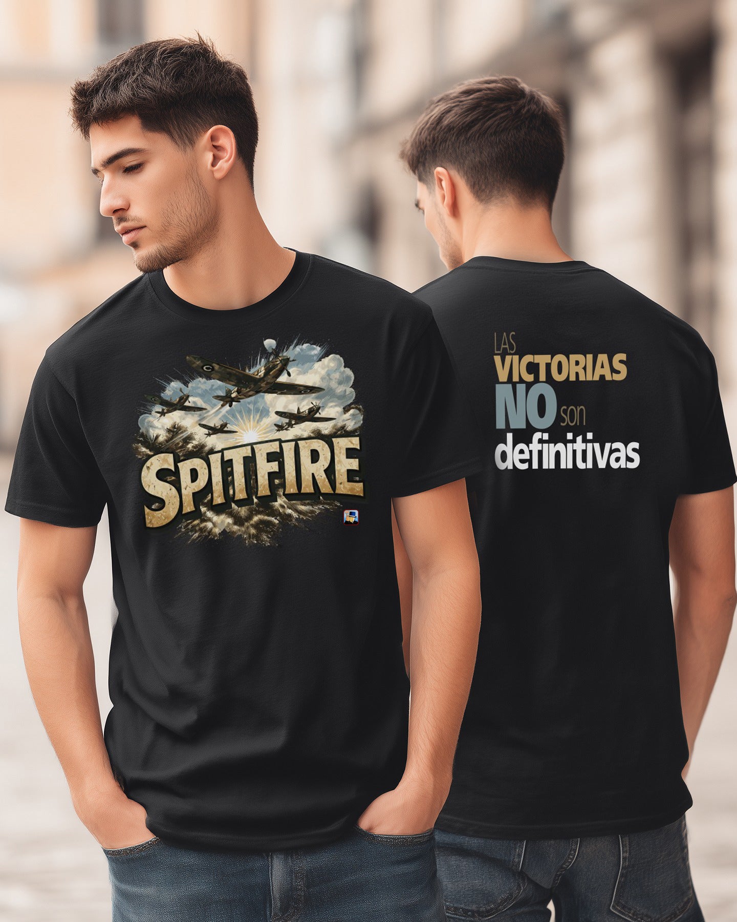 ✈️🔥🇬🇧 SPITFIRE Vintage (Frente) + Las victorias no son definitivas (Espalda)